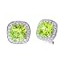 Square Peridot C.Z. Diamond Sterling Silver Stud Earrings