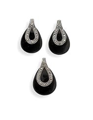 MMA Silver - Simulated Black Onyx and Marcasite Earring and Slide Set