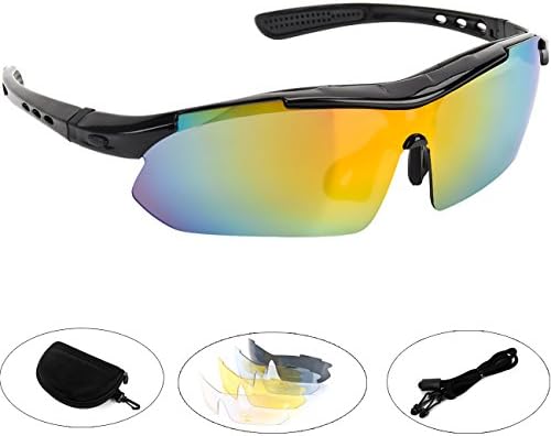 JWstyle1000 Polarized Sunglasses Wrap Sunglasses Sports Sunglasses Running Sunglasses Interchangeable Lenses for Cycling Driving Riding Running Golf Fishing Black