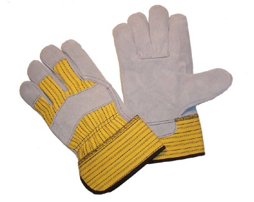 G & F 5718L-3 Premium Cowhide Leather Palm Gloves with Rubberized Safety Cuff and Heavy Duty Fabric, Large, 3-Pair