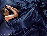 NAVY BLUE Satin Double Bed Duvet Cover & Fitted Sheet Set