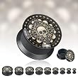 Black Acrylic Double Flat Flare Screw Fit Plug With 'Chamber Of Bones' Print - 0 Gauge - SOLD AS A PAIR
