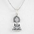 Small Sitting Young Buddha Pendant in Sterling Silver on 16" Rhodium and Sterling Ball Chain, #8441