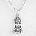 Sitting Young Buddha Pendant in Sterling Silver on 16" Rhodium and Sterling Ball Chain, #8441