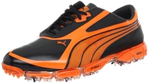 PUMA Men's AMP Cell Fusion SL Golf Shoe,Black/Vibrant Orange,7 M US