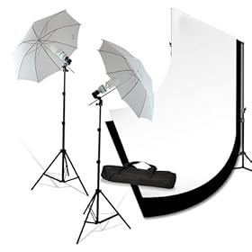 Loadstone Studio 700W Photography Lighting Light Kit with 10 ft x 10 ft Photo Studio Muslin Backgrounds Black / White Portrait Studio Kit