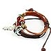 CELOKIY Charm Silvery Flower Pendant Brown Braided Rope Leather Bracelet