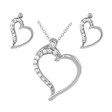 Sterling Silver CZ Lined Heart Necklace and Earring Set