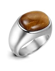 Jewelry: Flongo Mens Vintage Stainless Steel Brown Oval Cabochon Ring Classic Tiger Eye Band, Size 12 - Flongo