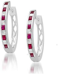 14k White Gold Princess-cut Diamond & Red Ruby Hoop Earrings (1 3/4 cttw, H-I, SI2)