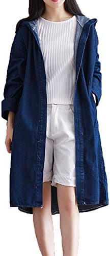 MelBedy Women's Long Sleeve Loose Fit Denim Jacket Long Coat with Pockets and Hoodies