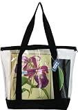 Large Clear Zipper Tote with Color Trim & Bottom (Black)