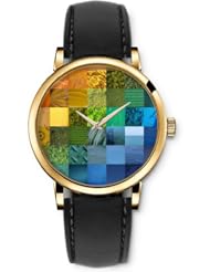 SPRAWL Aanalog Fashion Series Gold Ladies Watches of Genuine Black Leather Strap,Unique Wrist Watch for Women Girls Designed with Different textures of nature