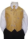 Boys 2 Piece - Solid Satin Gold with Embroidered Vines Vest & Pre-Tied Long Tie