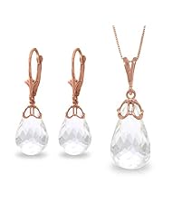 14k Rose Gold Necklace and Leverback Earrings with briolette White Topaz