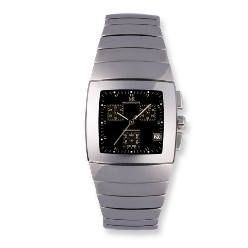 Mens Mountroyal Tungsten Ceramic WatchTungstenISA movement3 atm water resistanceBlack dialChronographDay and dateSapphire crystalSilver-tone handsSilver-tone markersStainless steel caseS...