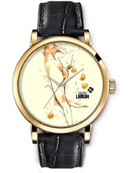 SPRAWL Aanalog Fashion Series Gold Ladies Watches of Genuine Black Leather Strap,Unique Wrist Watch for Women Girls Designed with Body Art