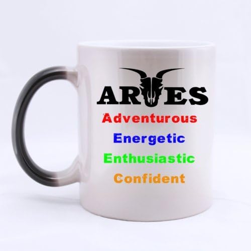 Ceramic Morphing Mug - Constellation Series Fashion Design About " ARIES Adventurous Energetic Enthusiastic Confident " Heat Color Changing Mug Magic Coffee/Tea Mug (11 Oz) Best Gifts For Christmas,New Years,Birthday,Festival And Yourself