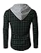 Doublju Men's Long Sleeve Casual Hood Zip-up Inner Color Blocked Check Shirt
