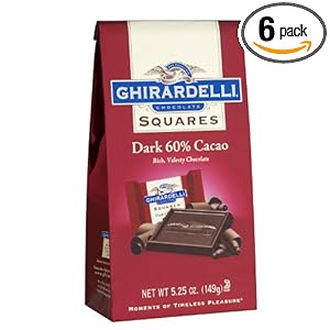Ghirardelli Chocolate Squares, 60% Cacao Dark Chocolate, 5.25-Ounce Bags (Pack of 6) Ghirardelli Chocolate Squares, 60% Cacao Dark Chocolate, 5.25-Ounce Bags (Pack of 6)