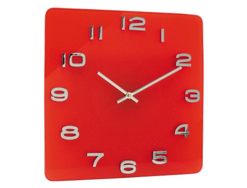 Childrens Toyshop  Kitchen & Housewares : Present Time Karlsson Wall clock Vintage glass red square shaped 35cm x 35cm