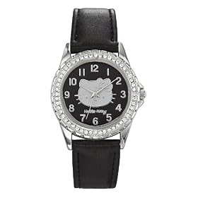 Hello Kitty - 4403404 - Montre Fille - Quartz Analogique - Cadran Noir - Bracelet en Cuir Noir