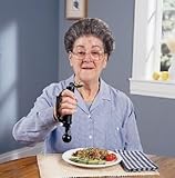 Steady Spoon Adult Handle: 5_"L x 1_"D. Handle & bowl: 9_"L. Strap: 5"L. Weighs 8 oz., Black.