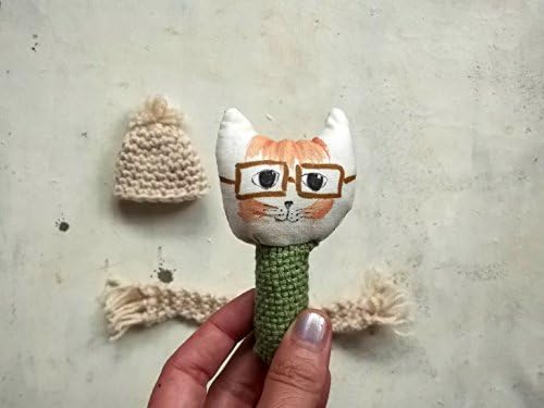 stuffed cat figurine with hat and scarf - tiny plushie pet - decor for pet lovers - handmade kitty doll