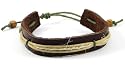 Mens Womens Brown Leather, Cord & Hemp Wristband Bracelet
