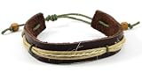 Mens Womens Brown Leather, Cord & Hemp Wristband Bracelet