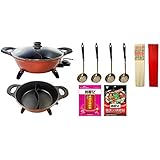 Deluxe Asian Electric Hot Pot Starter Kit w/Non-stick Divided Pot - Starter Kit for Asian Hot Pot, Mongolian Hot Pot, Japanese Shabu-Shabu. Includes Hot Pot, Strainers, Chopsticks & Seasoning Packets