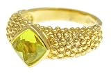 14K Yellow Gold over .925 Sterling Silver Designer Beaded Ring With 7.5mm Lemon Quartz