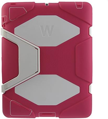 Winpartner iPad 4 / iPad 3 / iPad 2 Military Case Cover - Silicone Soft Rubber Gel 3 in 1 Bumper with Stand and Screen Cover, Corner Protection Full Body Sealed Protective Heavy Duty Tough Armor for Apple iPad 4/3/2 Kids Proof Drop Proof Shockproof Dustproof (Pink/white)