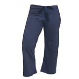 Navy Blue Solid color Lightweight Low Rise Flared Cotton Jersey Capris with tie cord waist. 5 Adult sizes