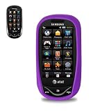New Fashionable Perfect Fit Soft Silicon Gel Protector Skin Cover (Faceplate/Snap On) Rubber Cell Phone Case with Screen Protector for Samsung Sunburst A697 AT&T - Purple