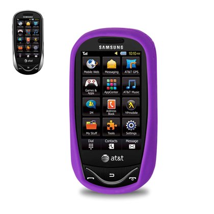 New Fashionable Perfect Fit Soft Silicon Gel Protector Skin Cover (Faceplate/Snap On) Rubber Cell Phone Case with Screen Protector for Samsung Sunburst A697 AT&T - Purple