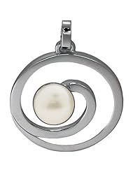 Sterling Silver Spiral Pendant with White Freshwater Pearl Center on 18" Necklace, Free Shipping and Gift Box