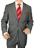 Modern Fit Suit Signature Collection Italian Fit Mens Suit Italian Merino Wool 140s Two Button Jacket Plus Flat Front Pants Modern Business Suit Charcoal Gray with Stripe