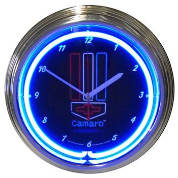 GM Camaro Red, White & Blue Neon Clock