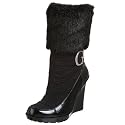 GUESS Women's Emilia Nylon Fur Mid Calf Wedge Boot