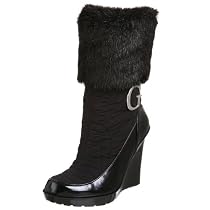 GUESS Women's Emilia Nylon Fur Mid Calf Wedge Boot