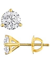 0.34 Carat F-VS Natural Diamond 3-Prong Martini Set Stud Earrings 14k Yellow Gold
