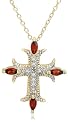 Yellow Gold Overlay Sterling Silver Garnet & Diamond Accent Cross Pendant, 18"