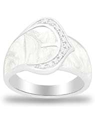 Womens Sterling Silver Fashion White Enamel Ring (0.05 cttw I-J Color, I2 Clarity)