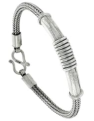 7 inch Sterling Silver Bali Style Tubular Bracelet, 5/16 inch wide
