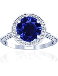 Platinum Round Cut Blue Sapphire Ring With Sidestones (GIA Certificate)