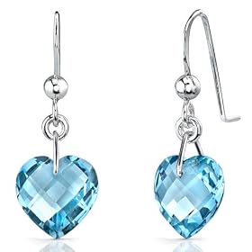 Trendy 8.25 carats Heart Shape Genuine Swiss Blue Topaz earrings in Sterling Silver Free Shipping