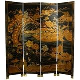Asian Furniture & D&eacute;cor - 72" Ching Ming Festival Chinese Lacquer Decorative Oriental Art Screen