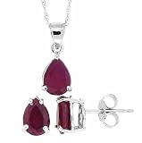 3.10CTTW Genuine Pear Shaped Genuine Ruby Pendant Earring Set in 14Kt White Gold w/chain(AB Quality)