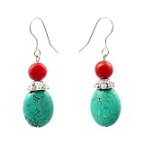 Earrings - E331 - Genuine Turquoise and Coral ~ Oval (SP5)